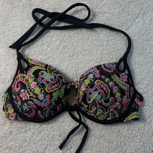 Victoria's Secret Push Up Halter Swim Bikini Top 34 C Neon Metallic Paisley